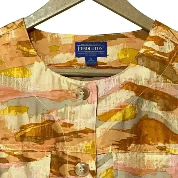Pendleton Top S Multi Watercolor Silk Lightweight Button Down Chest Pockets NWOT - Picture 3 of 7